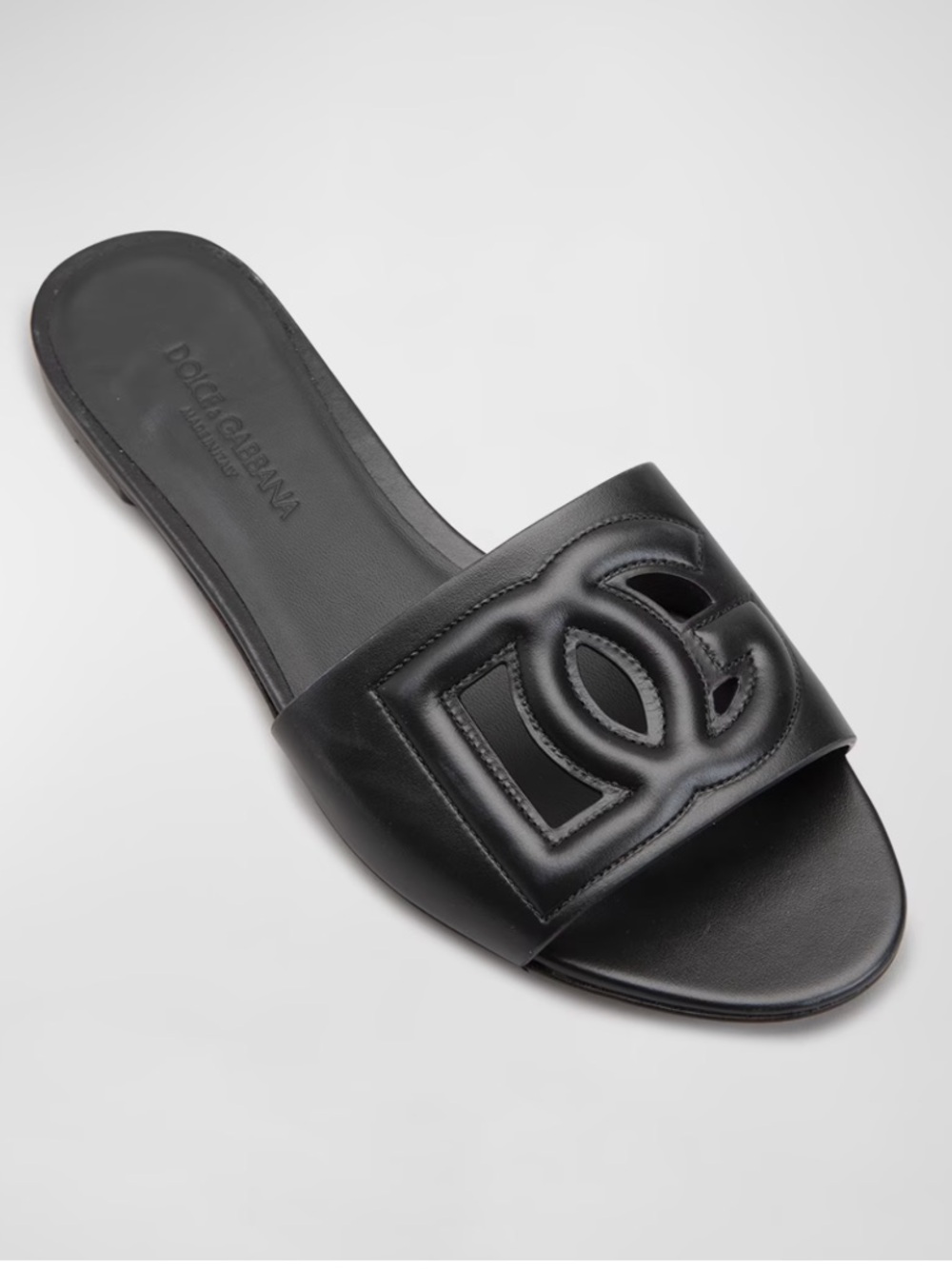 DOLCE & GABBANA Black Logo Cutout Slide Sandals (36.5/ 6.5 US)